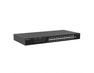 Ruijie-Reyee RG-ES126FGS-LP 24-Port 10/100Mbps Unmanaged PoE/PoE+ Switch with 2 Gigabit Uplink Ports (1x Gigabit RJ45/SFP combo Port) - 180W