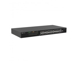 Ruijie-Reyee RG-ES126FGS-P 24-Port 10/100Mbps Unmanaged PoE/PoE+ Switch with 2 Gigabit Uplink Ports (1x Gigabit RJ45/SFP combo Port) - 370W