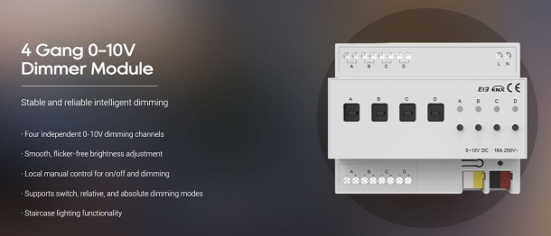 Akubela EIB/KNX 4 Gang 0-10V Dimmer Module - KXAC-B1DV4
